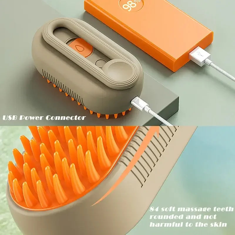 Escova A Vapor Para Cães e Gatos 3 Em 1 Elétrica Usb Pentes De Massagem e Remoção de Pelos de Pet